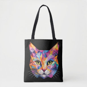 Colourful Geometric Cat Face Low Poly Triangle Art Tote Bag