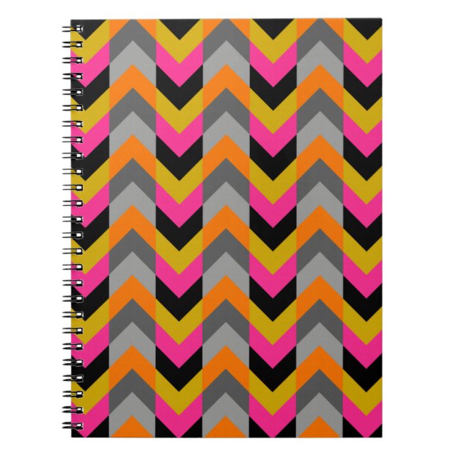 Colourful Geometric Chevron Pattern Spiral Notebook (Front)