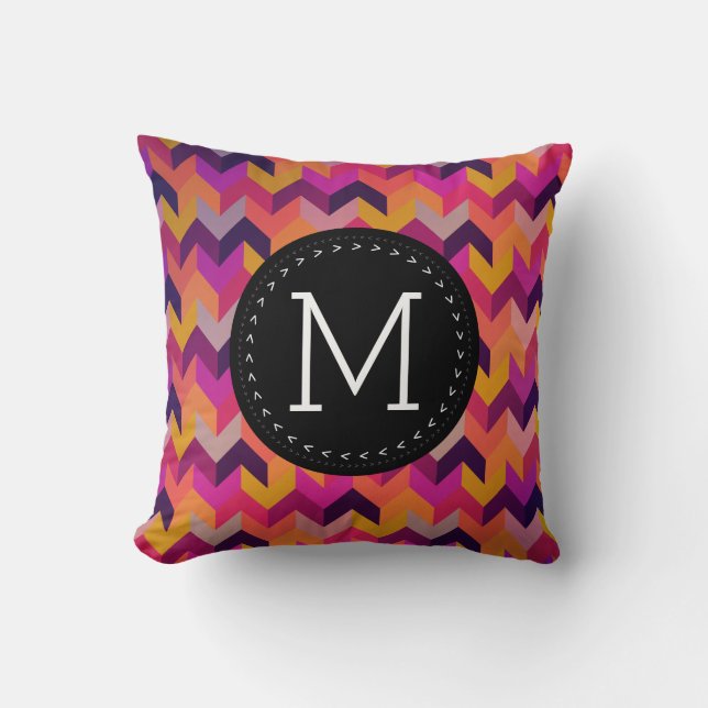 Colourful Geometric Chevron With Custom Monogram Cushion (Front)