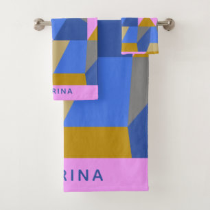 Colourful Geometric Colour Block Pattern Custom Na Bath Towel Set