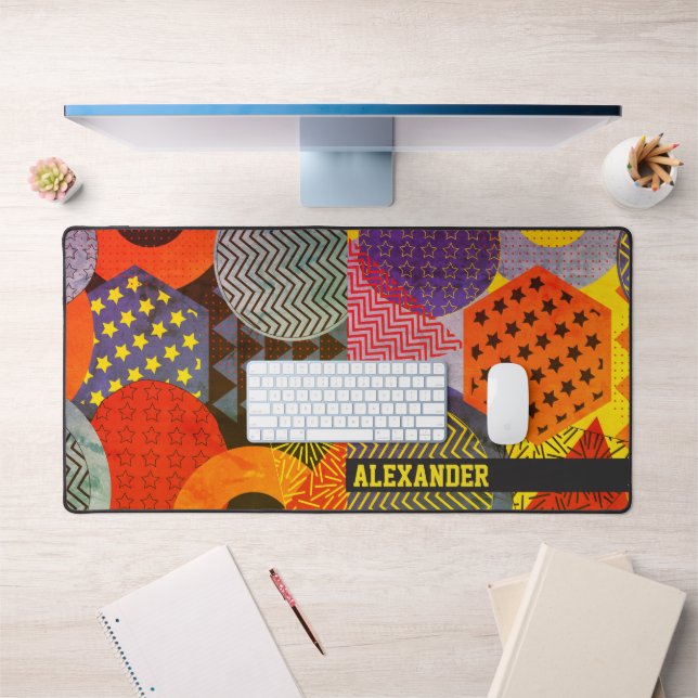 Colourful Geometric Custom Name Gaming  Desk Mat (Office 1)