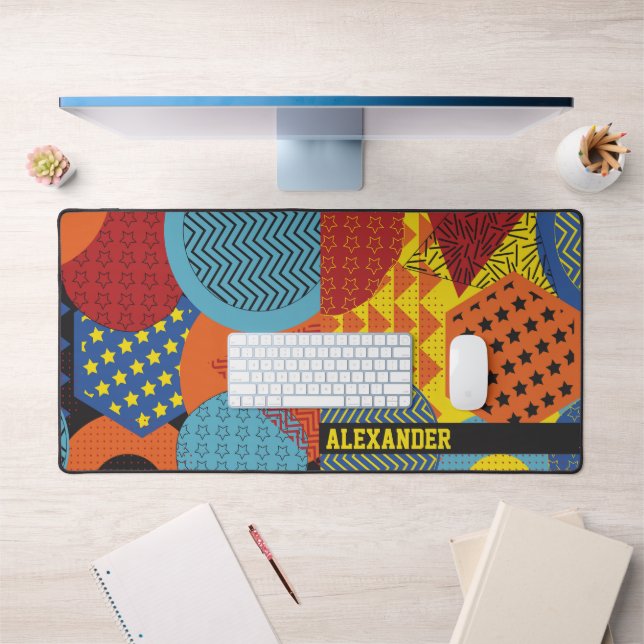 Colourful Geometric Custom Name Kids Desk Mat  (Office 1)