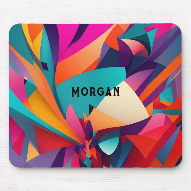 Colourful Geometric Design, Name or Monogram Mouse Pad (Front)
