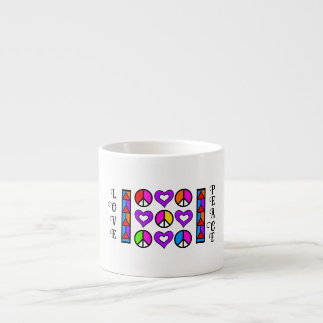 Colourful Geometric Design Peace & Love Mug (Front)