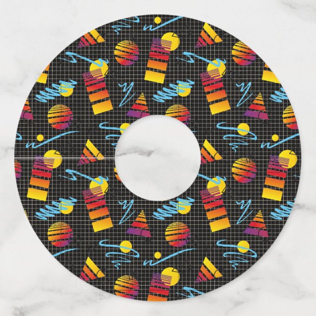 Colourful Geometric Design Wine Glass Tag (Front)