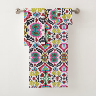 Colourful Geometric Floral Pattern Bright Pattern Bath Towel Set