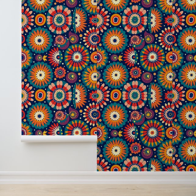 Colourful Geometric Floral Pattern Design Wallpaper (Application)