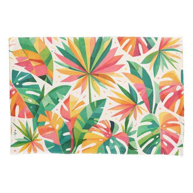 Colourful Geometric Floral Pattern Retro Modern  Pillowcase (Front)