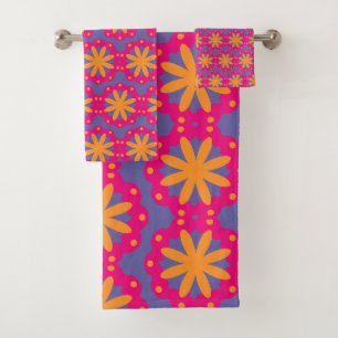Colourful Geometric Flower Design Bath Towel Set