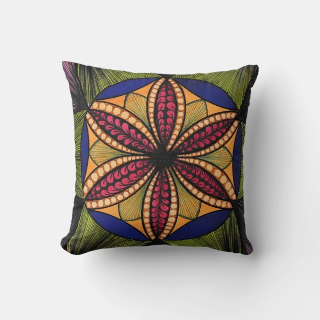 Colourful Geometric Flower Mandala Accent Throw Pi Cushion (Front)