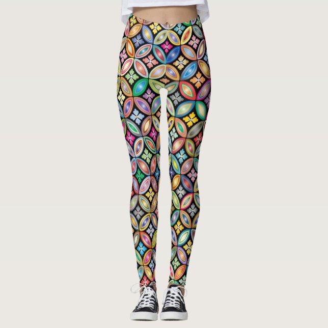  colourful  geometric flowers  leggings (Front)