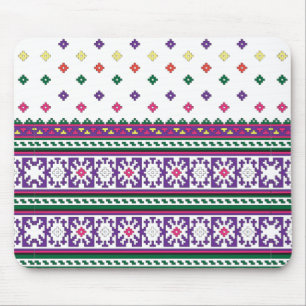 Colourful Geometric Folk Art design with flowers Mouse Pad