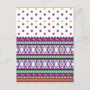 Colourful Geometric Folk Art design with flowers Postcard