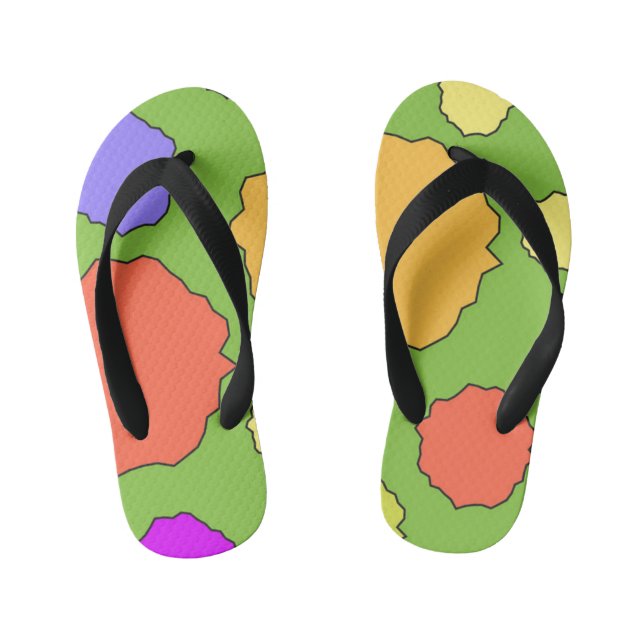 Colourful Geometric funky retro circles Kid's Jandals (Footbed)
