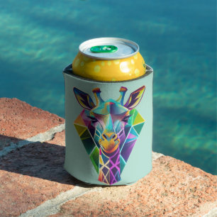 Colourful Geometric Giraffe Head Can Cooler