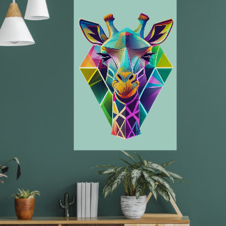 Colourful Geometric Giraffe Head Poster