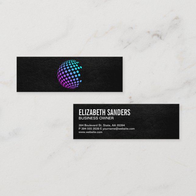 Colourful Geometric Globe | Black Leather Executiv Mini Business Card (Front/Back)