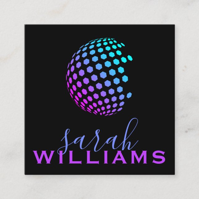 Colourful Geometric Globe Square Business Card (Front)