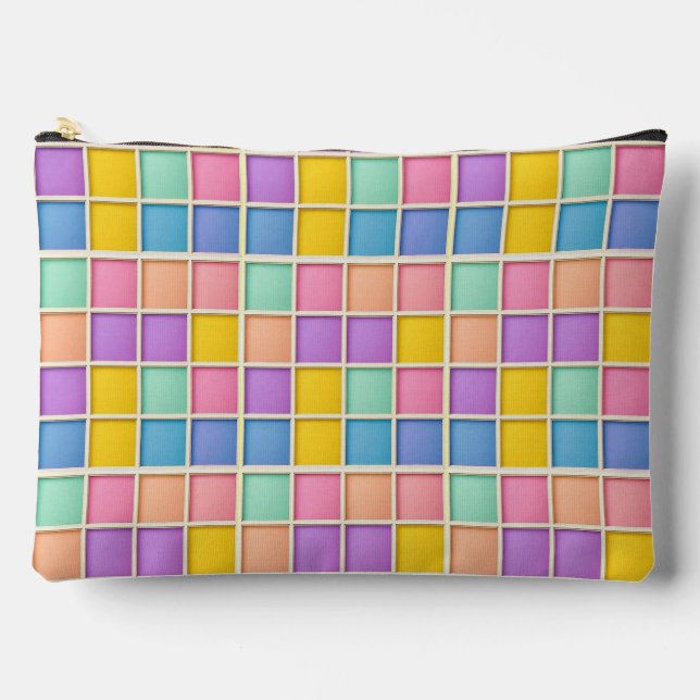 Colourful Geometric Grid Panel Accessory Pouch (Front)