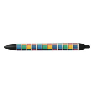 Colourful Geometric Grid Panel Black Ink Pen