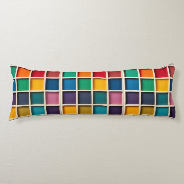Colourful Geometric Grid Panel Body Cushion (Front)