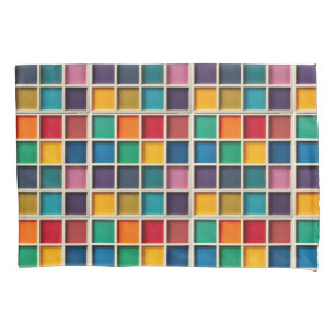 Colourful Geometric Grid Panel Pillowcase