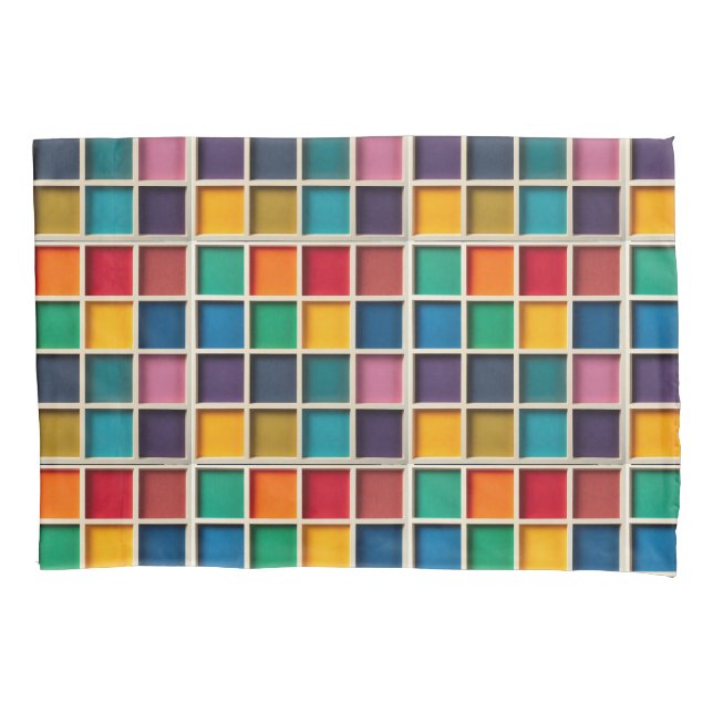 Colourful Geometric Grid Panel Pillowcase (Front)