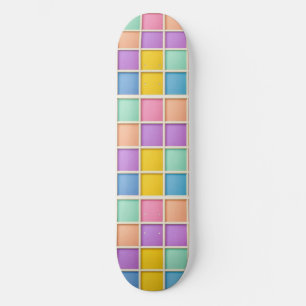 Colourful Geometric Grid Panel Skateboard