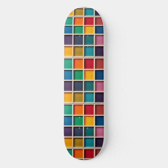Colourful Geometric Grid Panel Skateboard (Front)