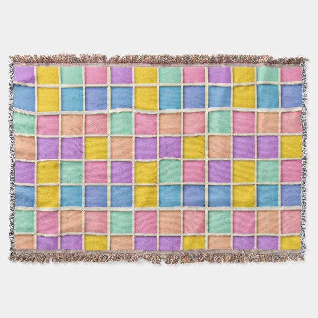 Colourful Geometric Grid Panel Throw Blanket (Front)