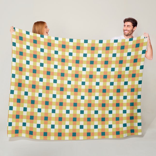 Colourful Geometric Grid Pattern with Retro Palett Fleece Blanket (In Situ)