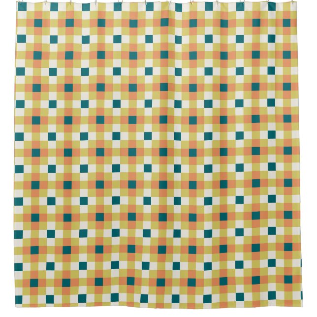 Colourful Geometric Grid Pattern with Retro Palett Shower Curtain (Front)