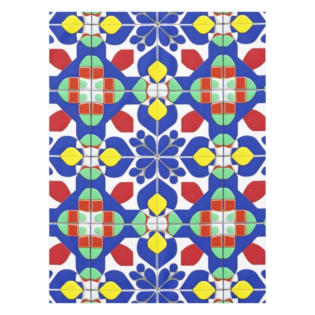Colourful Geometric Inspired Floral Pattern Tablecloth (Front)