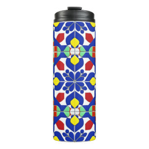 Colourful Geometric Inspired Floral Pattern Thermal Tumbler
