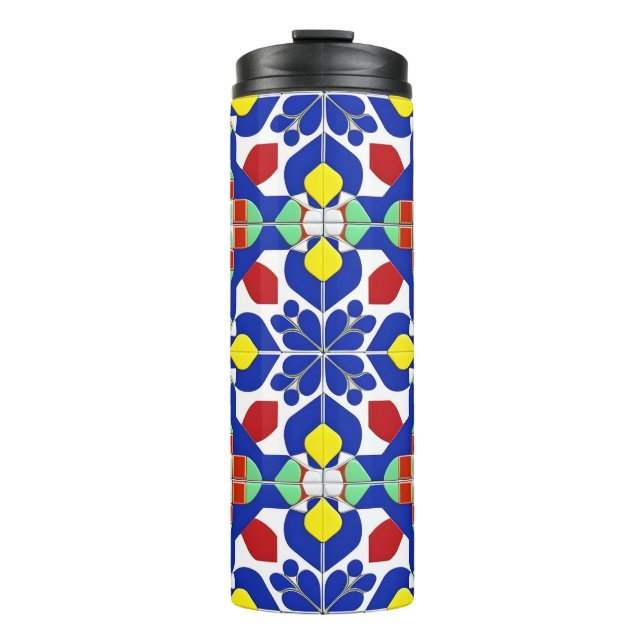 Colourful Geometric Inspired Floral Pattern Thermal Tumbler (Front)