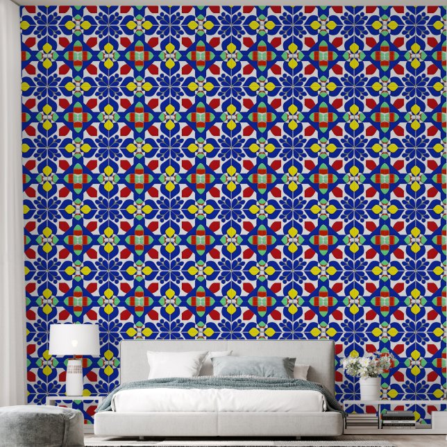 Colourful Geometric Inspired Floral Pattern Wallpaper (Bedroom)
