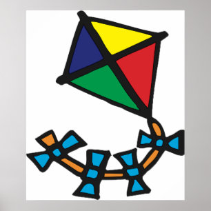 Colourful Geometric Kite with Bow Tail Poster