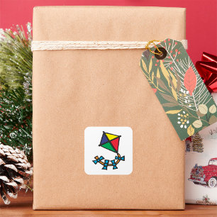 Colourful Geometric Kite with Bow Tail Square Sticker