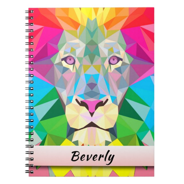 Colourful Geometric Lion PERSONALIZED Notebook (Front)