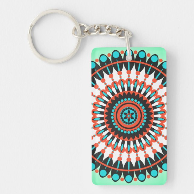 Colourful Geometric Mandala Art-46456 Key Ring (Front)