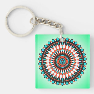 Colourful Geometric Mandala Art-46456 Key Ring