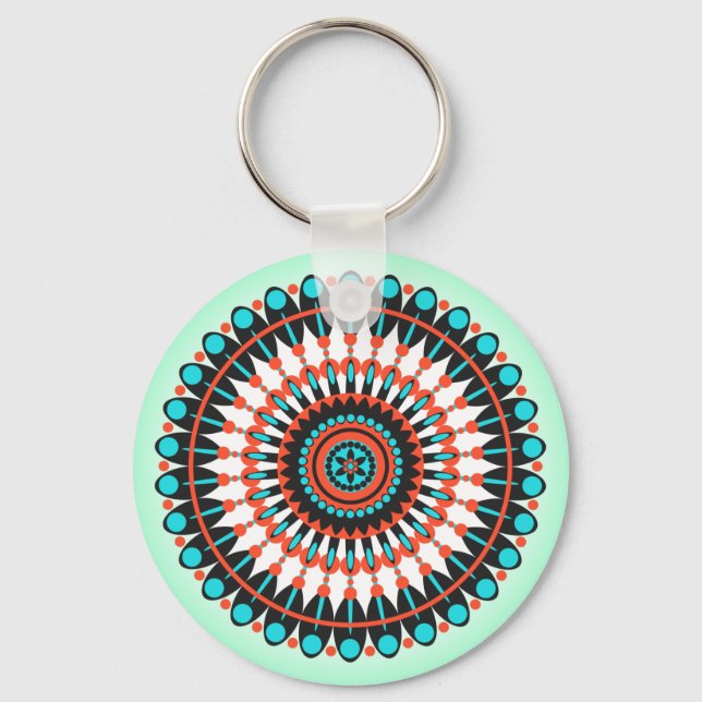 Colourful Geometric Mandala Art-46456 Key Ring (Front)