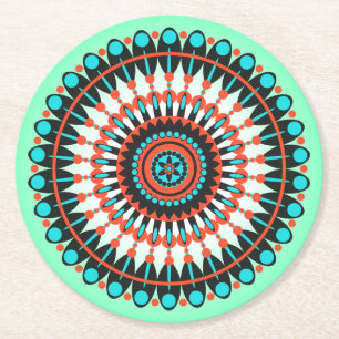 Colourful Geometric Mandala Art-46456 Round Paper Coaster