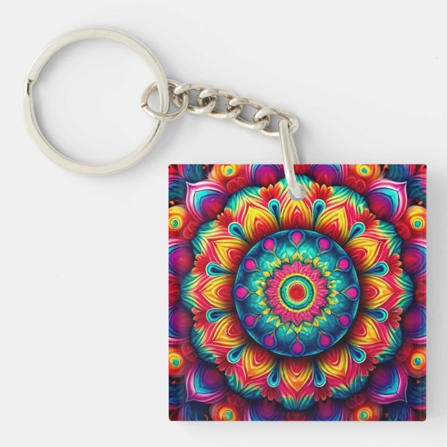 Colourful Geometric Mandala Pattern-342678 Key Ring (Front)