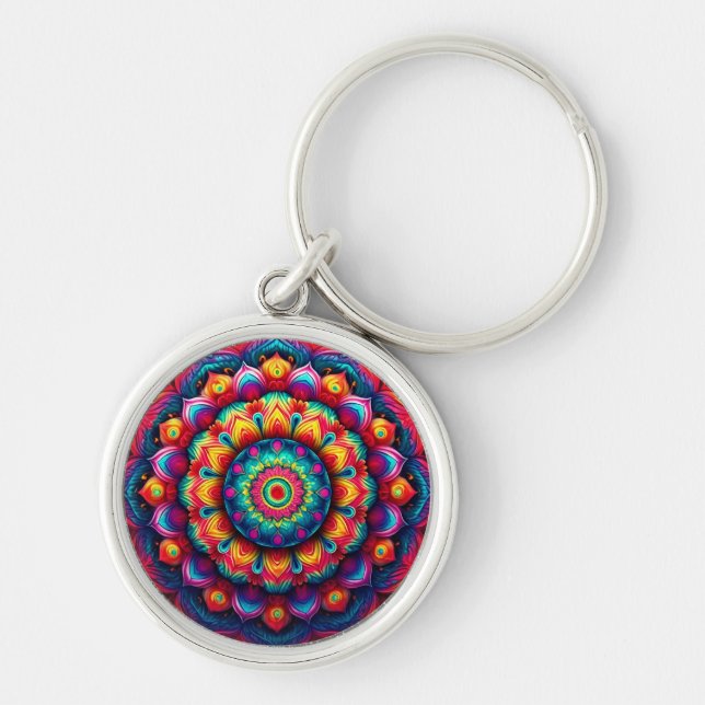 Colourful Geometric Mandala Pattern-342678 Key Ring (Front)