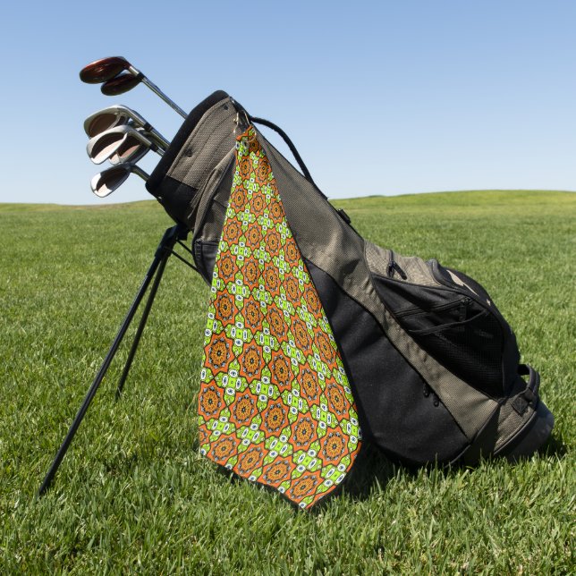 Colourful geometric mandala pattern  golf towel (Green)