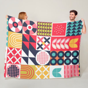 Colourful Geometric Mid Century Funky Fleece Blanket
