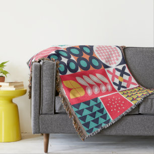Colourful Geometric Mid Century Funky  Throw Blanket