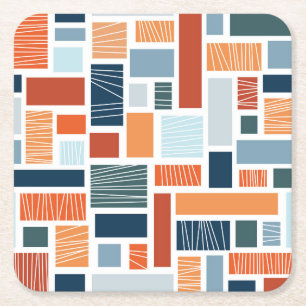 Colourful geometric Mid Century style design Square Paper Coaster