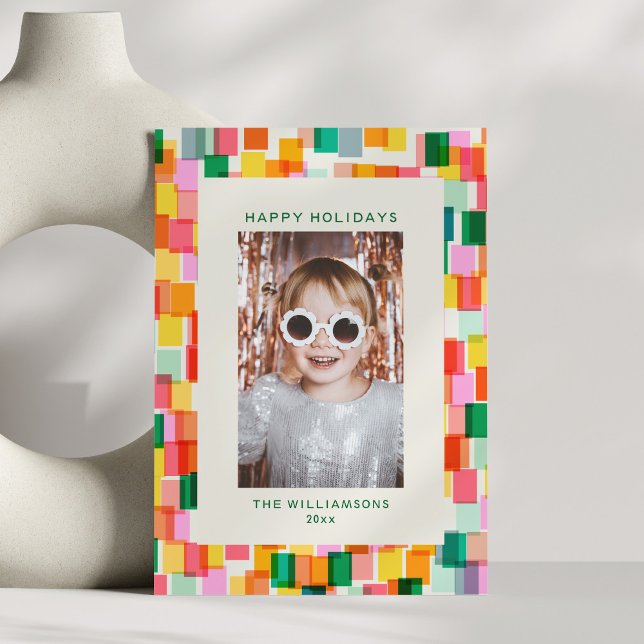 Colourful Geometric Modern Christmas Photo Border Holiday Card (Creator Uploaded)